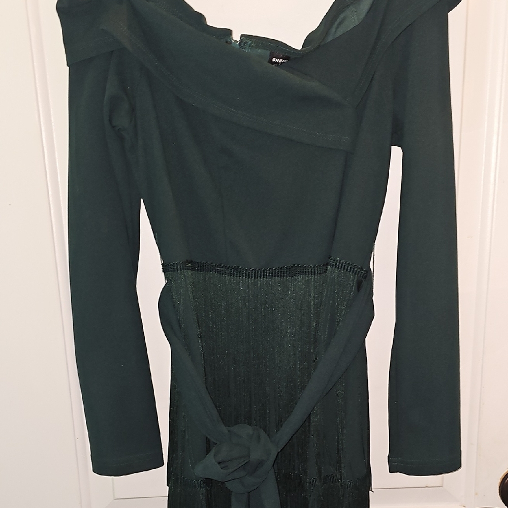 SHEIN Dark Green Long Sleeve Dress - Picture 2 of 8